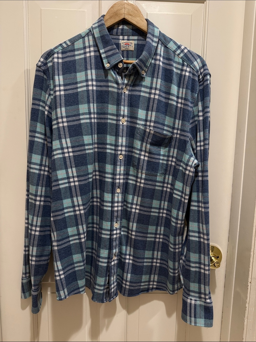 Faherty Navy & Light Blue Men’s Plaid Button-Down Shirt Size XL